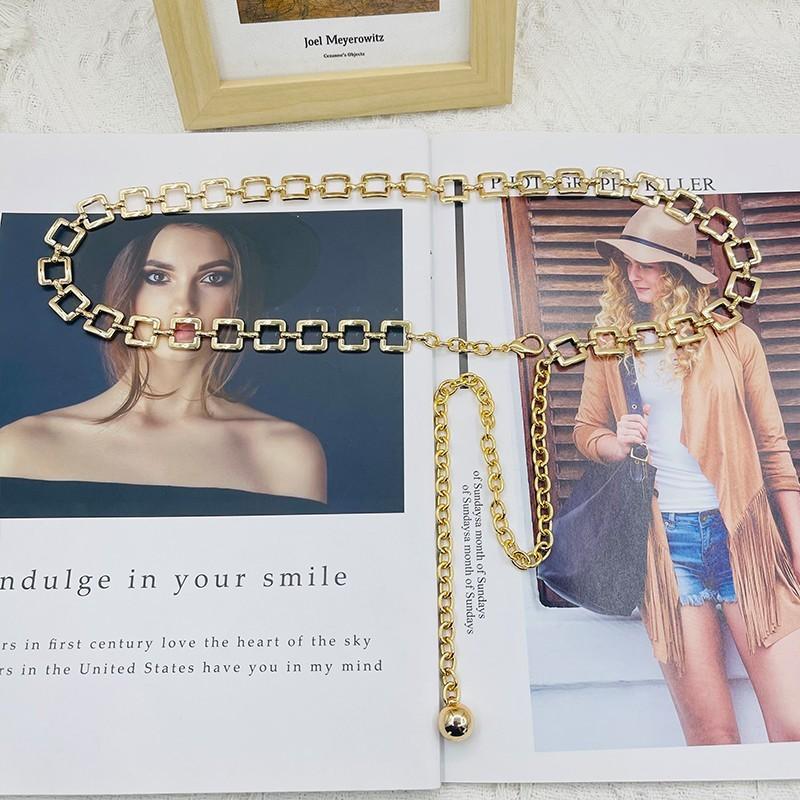 Silver Metal Square Chain Waist Belt For Women Summer Casual Fashion Accessory