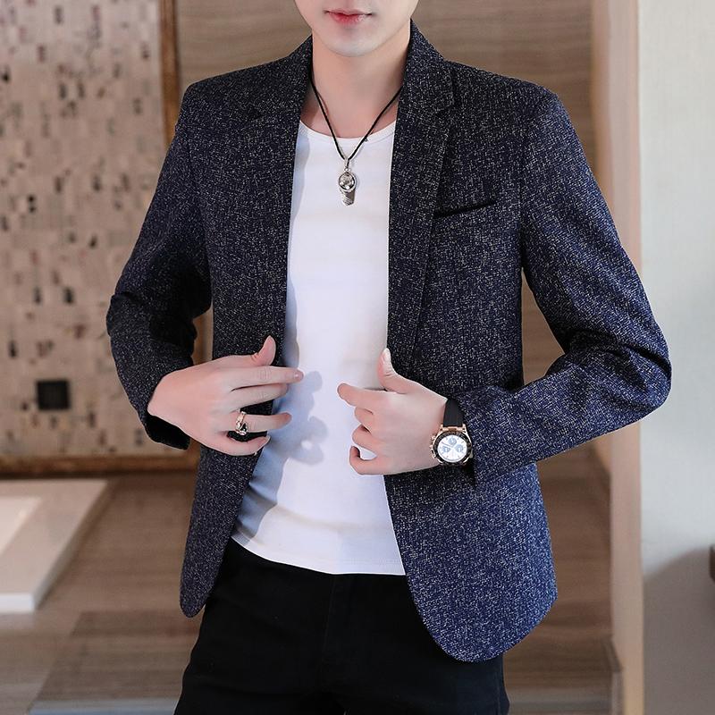 Men's Slim Fit Business Casual Blazer Korean Fashion All Seasons Polyester Boutique Style