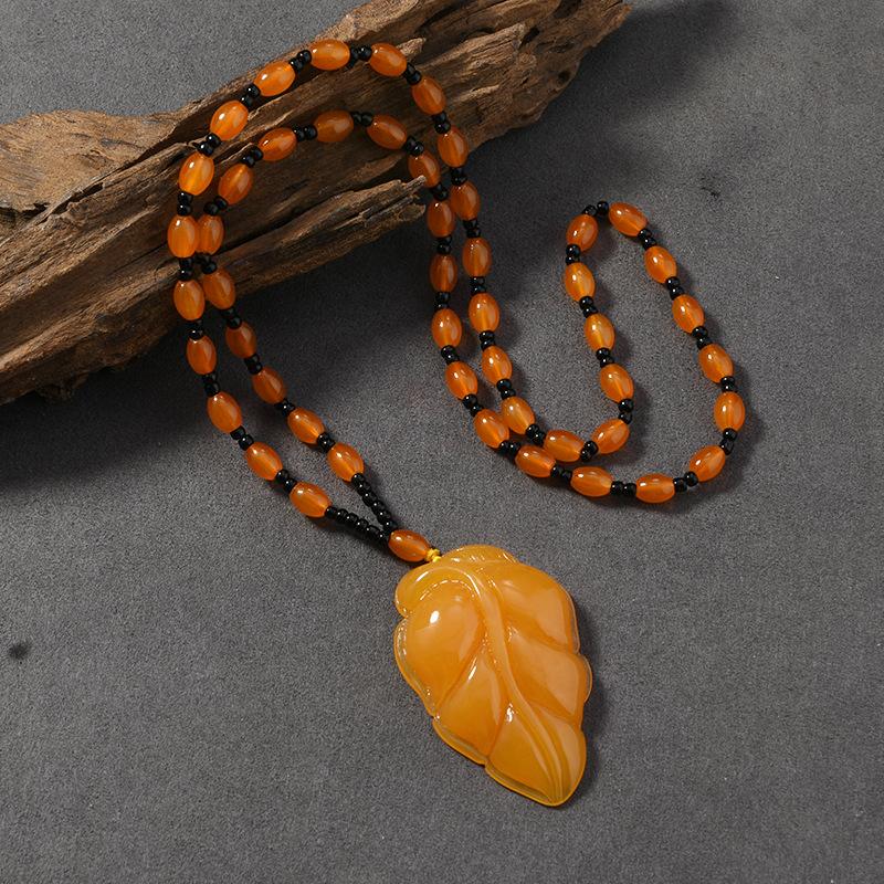 Beeswax Necklace Water Drop Safety Buckle Gourd Pendant Chicken Oil Yellow Amber Men's and Women's Long Sweater Chain Pendant