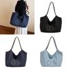Style Large Capacity Denim Bag For Casual Daily With Embroidery And Magnetic Closure