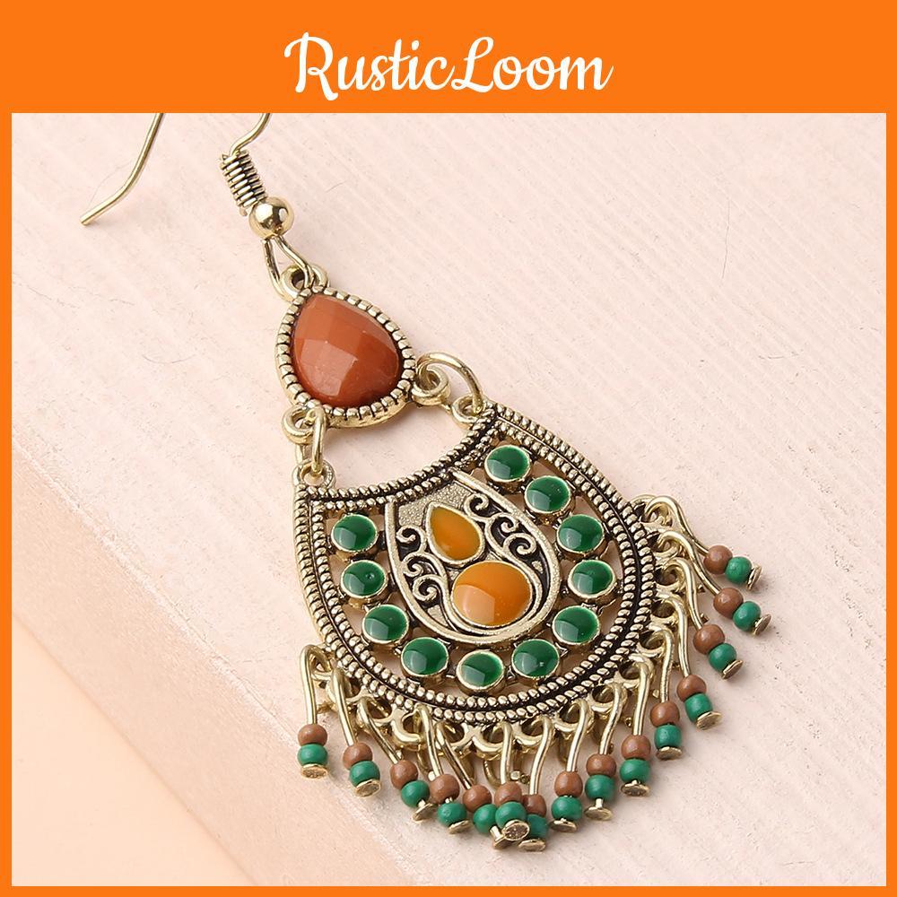 Ethnic Style Long Drop Oil Earrings Metal Geometric Pendant For Women Gift