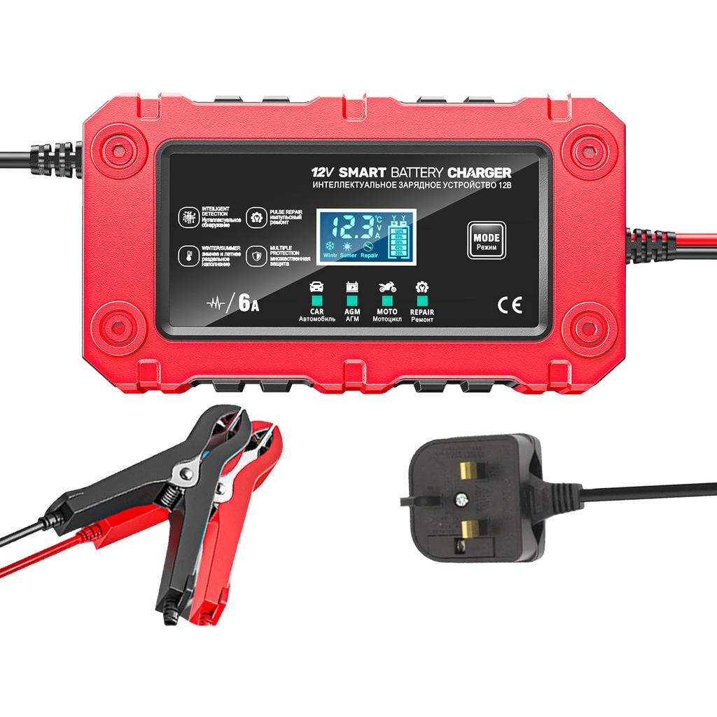 6A 12V Car Battery Charger Battery Maintainer Trickle Charger Smart Charger for Auto Motorcycle Lead-Acid AGM GEL Batteries