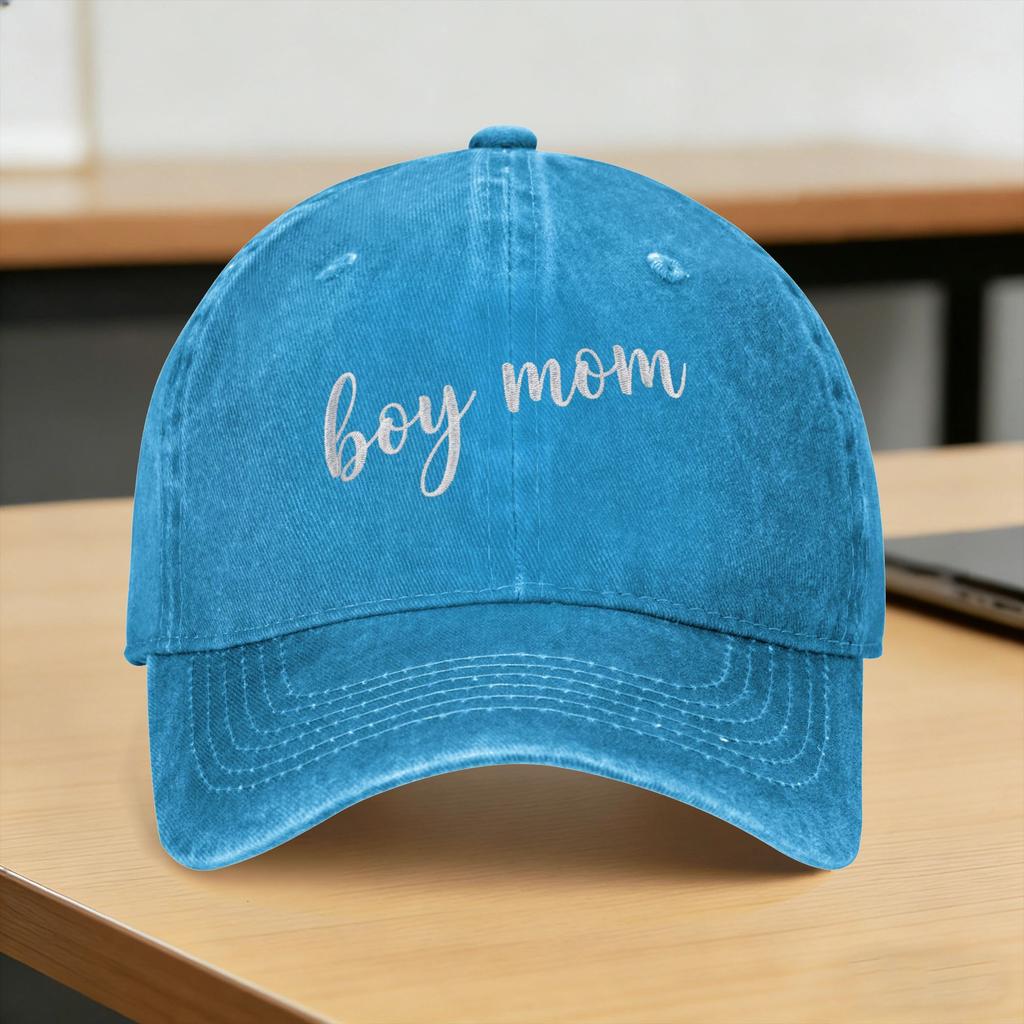 Boy Mom Script Coverup For Mom Sun Baseball Cap Y2K Cool Women Men Washed Trucker Hat Hunting Camping Baseball Caps