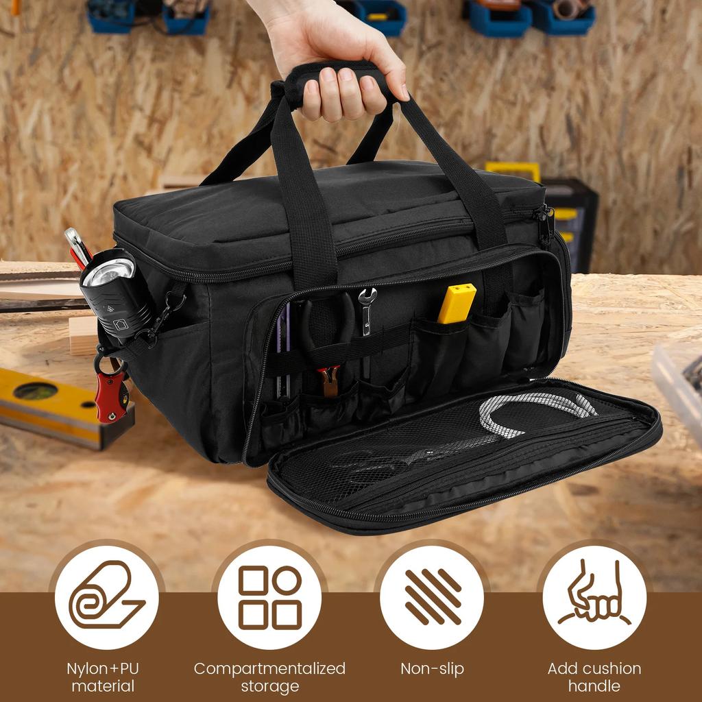 14Inch Multifunctional Tool Bag Thickened Large Capacity Waterproofed Wear-Resistant with Multi Pocket for Repairmen Electrician