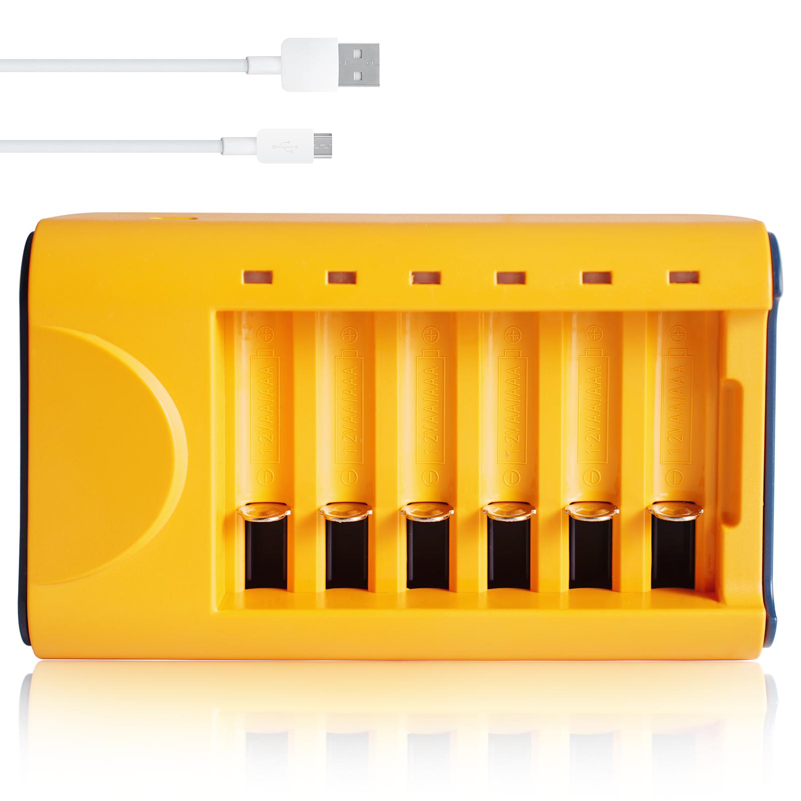 Skywolfeye AA AAA Battery Charger 6 Bay USB Fast Charging Independent Slot for Ni-MH Ni-CD 1.2V Rechargeable Batteries US