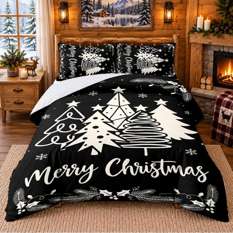 Christmas 3Pcs Bedding Set 1 Bed Sheet 2 Pillowcases Printed Bedroom Bedding Holiday Gift
