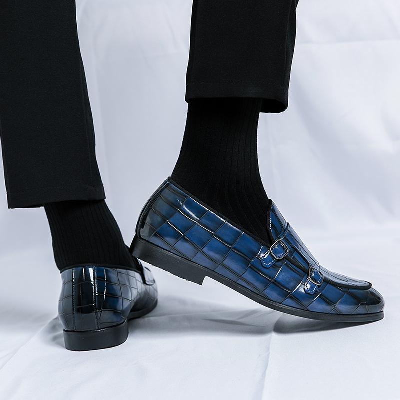 47 48 Oversized monk shoes double splicing loafers Men's casual leather shoes British round toe trend double buckle