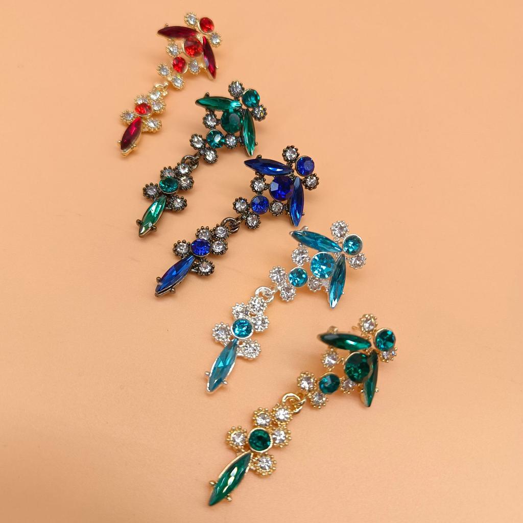 Wedding Jewelry European American Temperament Multicolor Crystal Bride Necklace Earrings Set