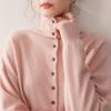 Women's Loose Fit Cashmere Wool Cardigan - Autumn/Winter High Neck Multi-Button Knit Sweater Jacket