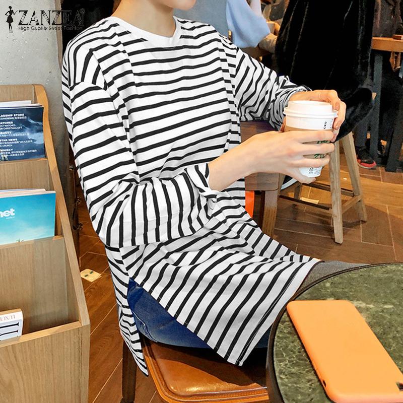 

ZANZEA Весенняя повседневная O-образный вырез с длинным рукавом полоска блузки Топы