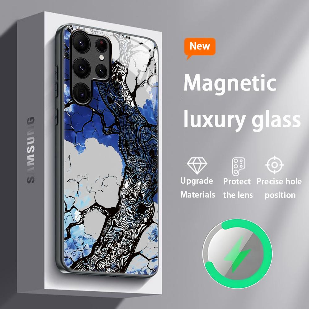 

Арт-чехол для телефона с дизайном дерева, цветной, для Samsung S25 S24 S23 S22 S21 S20 Plus Ultra Note20, стеклянный, магнитный Samsung S22 Plus