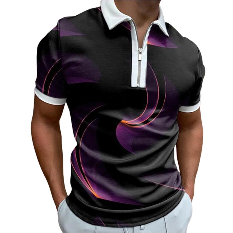 Neformální tričko s klopou Móda pro mladé pánské tričko Tričko s krátkým rukávem Tričko s krátkým rukávem Pánské tričko se zlatým potiskem 3D květin