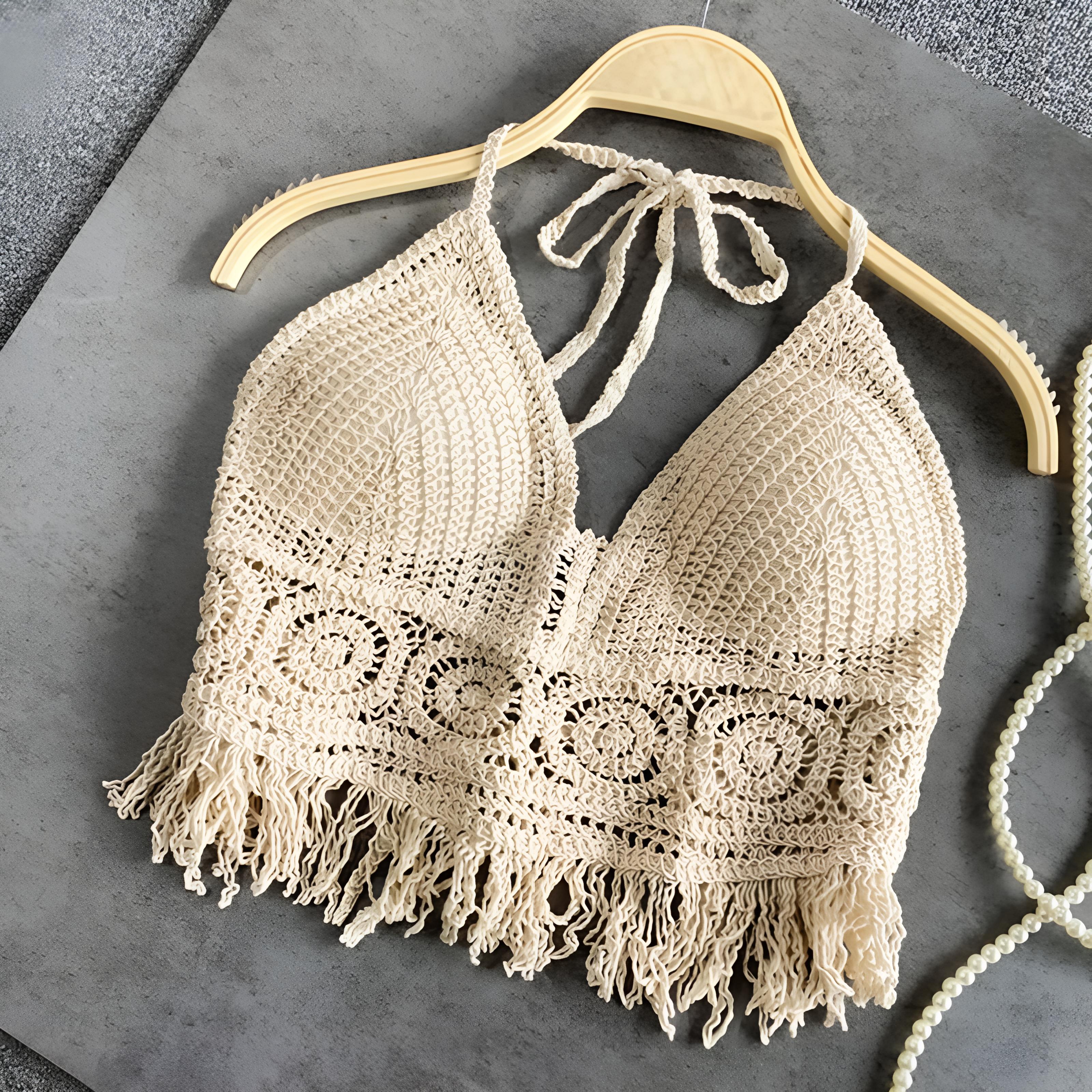 

Сексуальный бохо пляжный праздничный камзол халтер женский купальник бюстгальтер без спинки жилет полый кисточки майка женские кроп-топы One Size абрикосовый