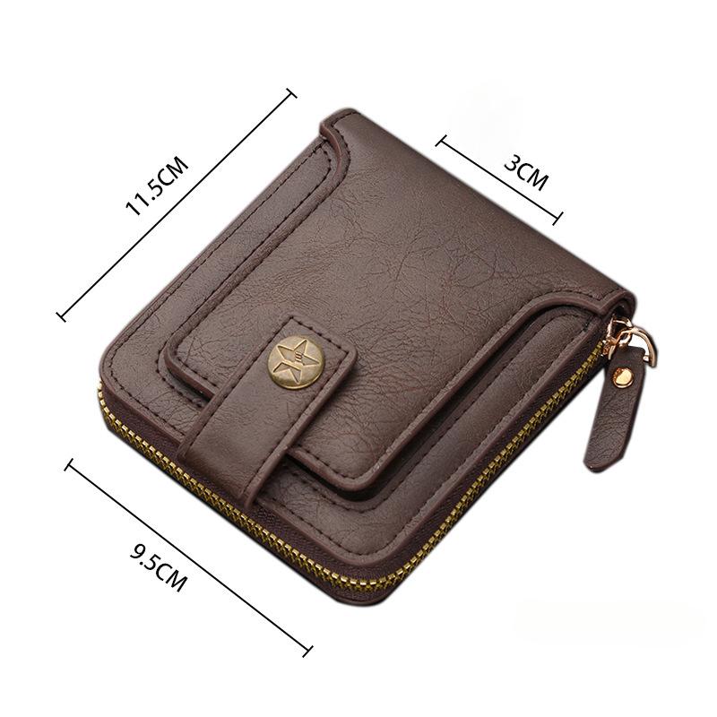 Men's Short Multi-card Slot Concealed Buckle Zip Money Wallet Retro Simple Multi-function Wallet