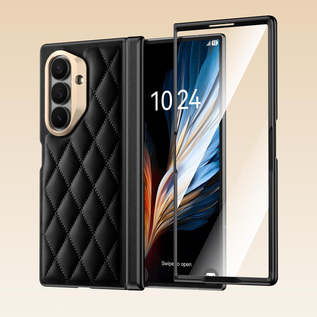Rhombus Pattern All-inclusive Anti-drop Protective Wallet Phone Case with Glass Front Cover for Samsung Galaxy Z Fold7 W26