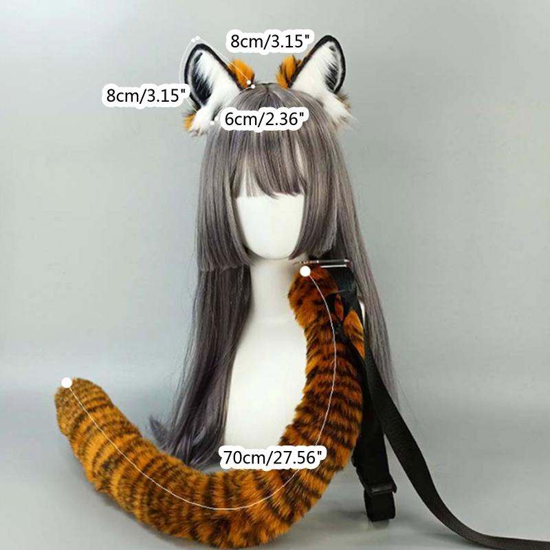 Women Cosplay Headband Belt Fur Animal Tail Furry Tiger Cosplay Party Props Halloween Costume for Carnival Presents