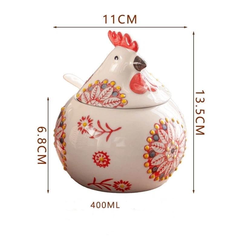 Creative Rooster Ceramic Spice Jar, Large Capacity Seasoning Container, Kitchen Storage & Pepper Holder