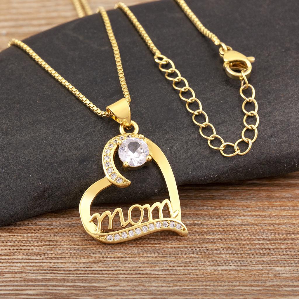 Nidin Hot Sale Heart Shape Mom Letter Charm Pendant Necklace 5 Styles For Women Female Shine Zircon Jewelry Mother's Day Gifts