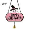 Sweet Witch Hat Hanging Ornament Halloween Cute Ghost Door Sign, Wooden Decoration, Wall Decor Doorbell Pendants for Indoor Outdoor Home Fireplace