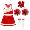 Girls Cheerleading Outfit Sleeveless V Neck Crop Top and Elastic Waist Skirt Set with Bowknot 2Pcs Hand Flowers