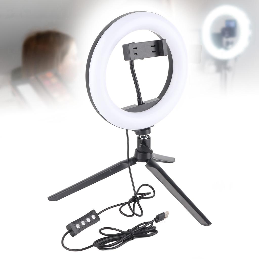 UN‑206 3‑Color 20cm Ring Light LED Tripod Stand Arc Fill Lamp for Beauty Photography Live