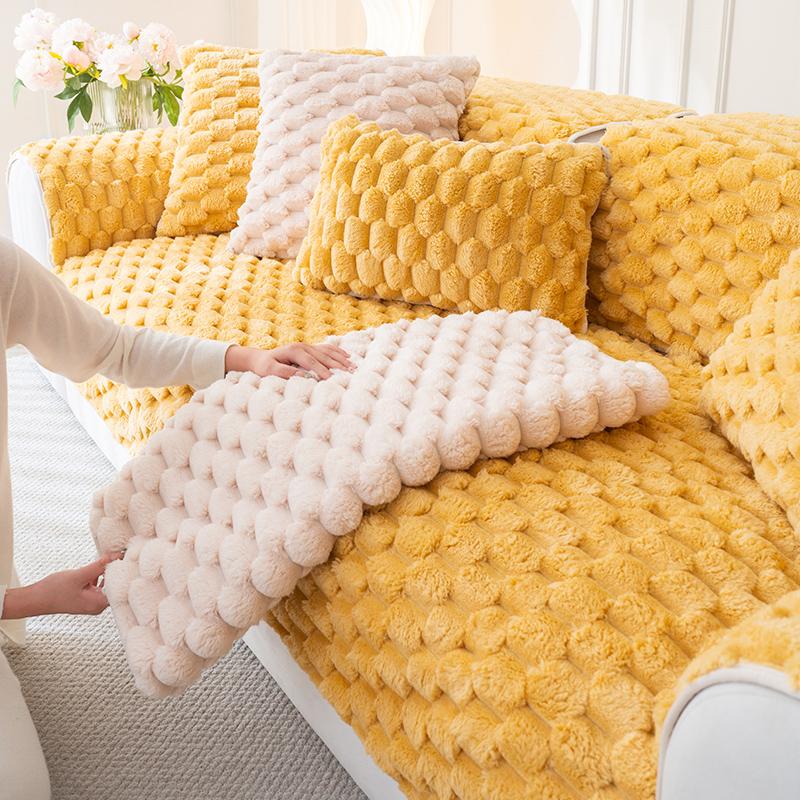 Cream Style Sofa Cushion, Universal All Year Round, Anti Slip, Comfortable Cotton Velvet, Winter Plush New Cover, Cover Cloth, Seat Cushion
