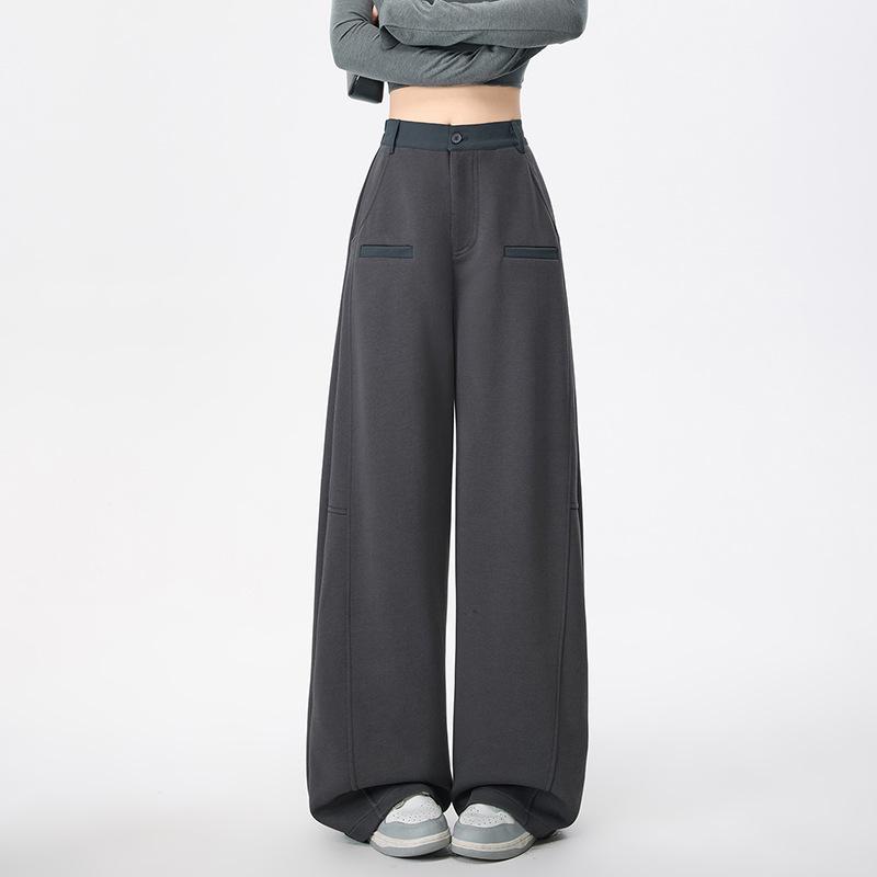 Spring 2026 Color-Block Curved Leg Wide Sweatpants: Spliced, Loose, Slimming, Good Drape, Sportswear