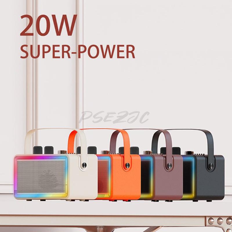 Retro Karaoke Wireless Bluetooth Speaker Microphone All In One Outdoor Family Gathering Set KTV Dual Mic LED
