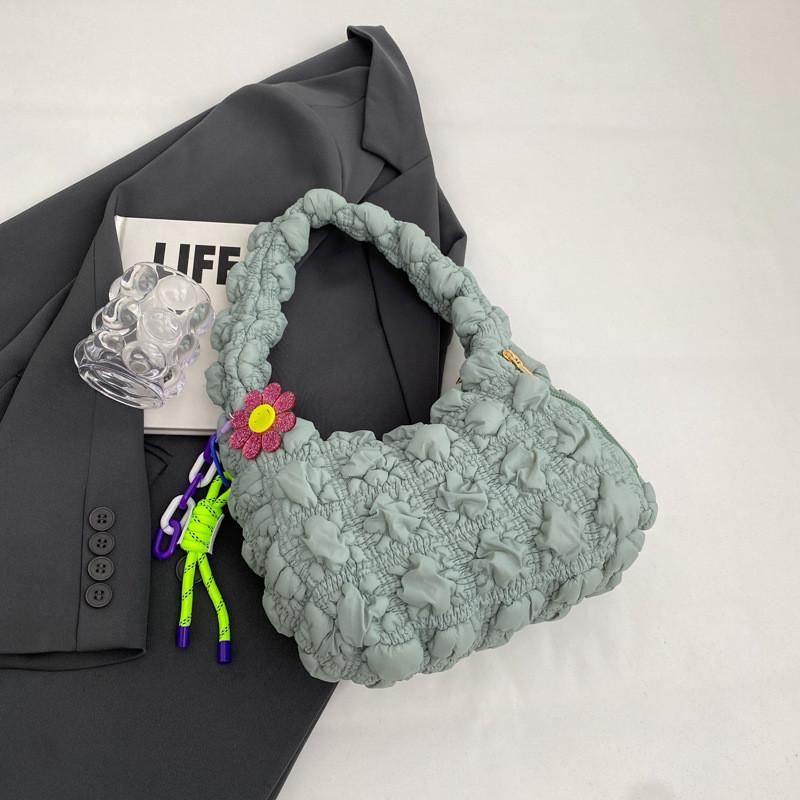 Ielgy Pleated Cloud Bag Trendy Bubble Dumpling Bag Quilted One-Shoulder Fashion Casual Underarm Bag зелёный
