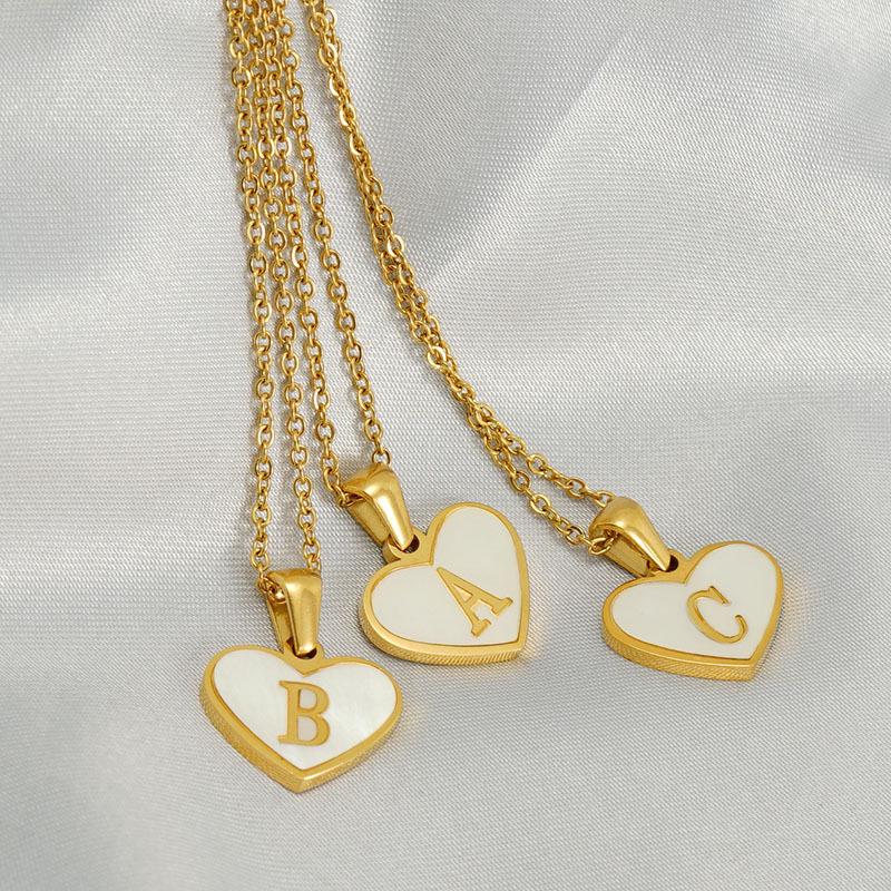 Personalized Heart Letter Necklace: Stainless Steel & Natural Shell Clavicle Chain