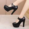13cm Small Size 32-43 Soft Leather Platform Pumps Silver Wedding Shoes 2025 Womens Block High Heels Shoes Office Model Party
