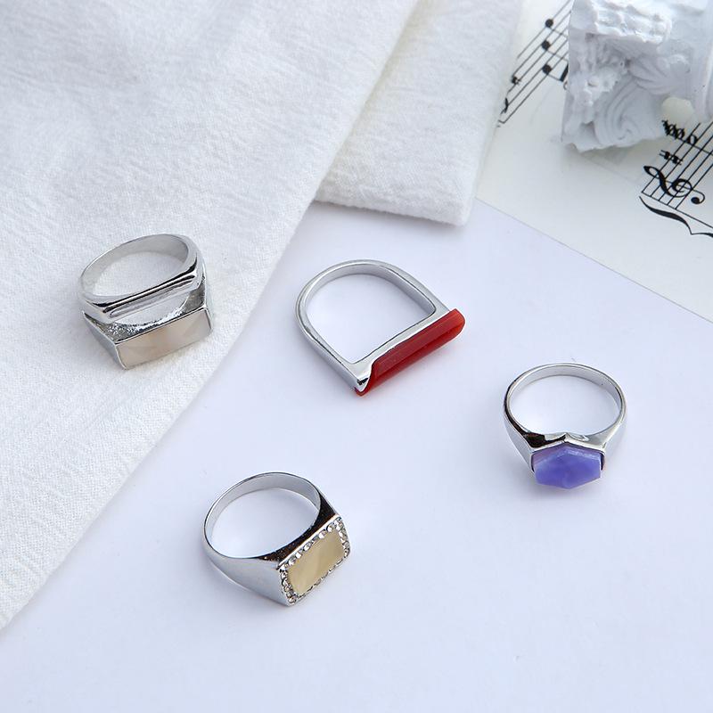 

Набор колец в европейском и американском стиле в стиле ретро с драгоценными камнями - Сплав с инкрустированным бриллиантом 16-17mm серебряный