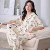 Summer Pajamas Female Cute Cartoon Short-Sleeved Trousers Casual Comfortable Cardigan Loungewear Suit Can Be Worn Outside