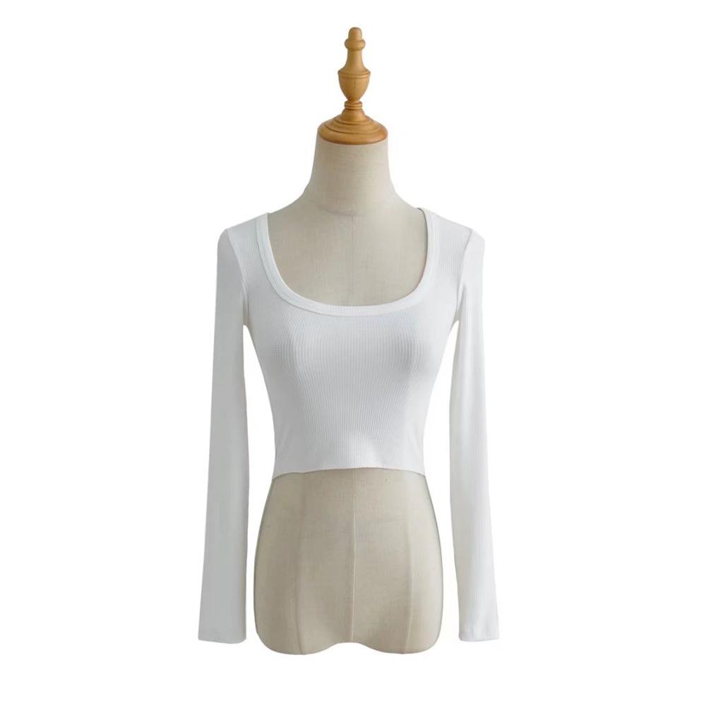 Trendy Women's Ribbed Crew Neck Long Sleeve Crop Top