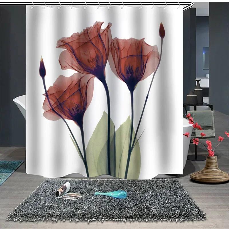 New Product Flower Series High-end Shower Curtain Colourful Printing Polyester Waterproof Shower Curtain Shower Curtain Bathroom