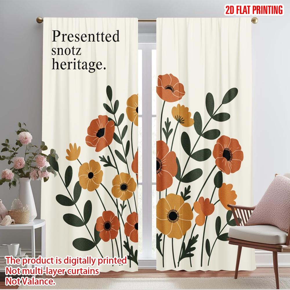 

2pcs 2D flat printing Window Curtains Retro Floral Polyester Without Electricity Family Party Use for Home & Party Decoration 52.50×116.00 CM 2pcs