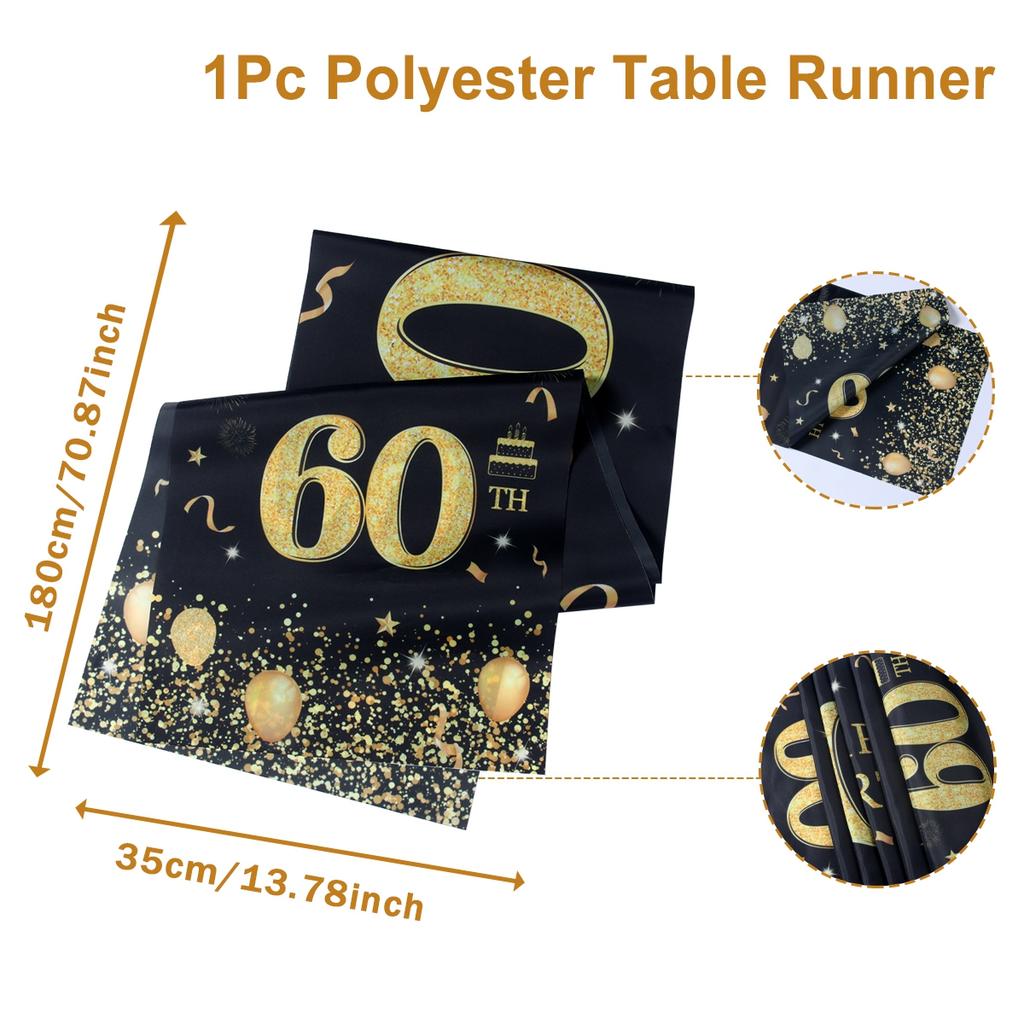 Schwarz Gold Happy Birthday Tischläufer 30. 40. 50. Geburtstagsparty Dekoration Erwachsener Jubiläum Geburtstagsparty Zubehör