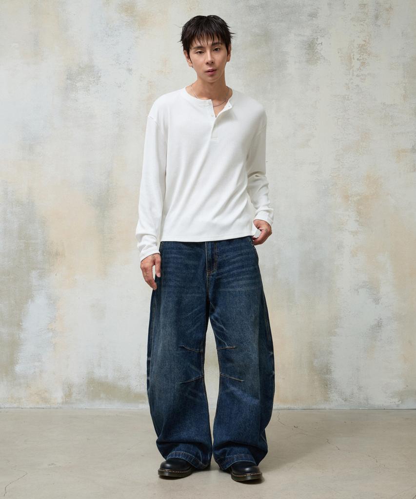 AGOD Soft Henley Neck Long Sleeve [White]