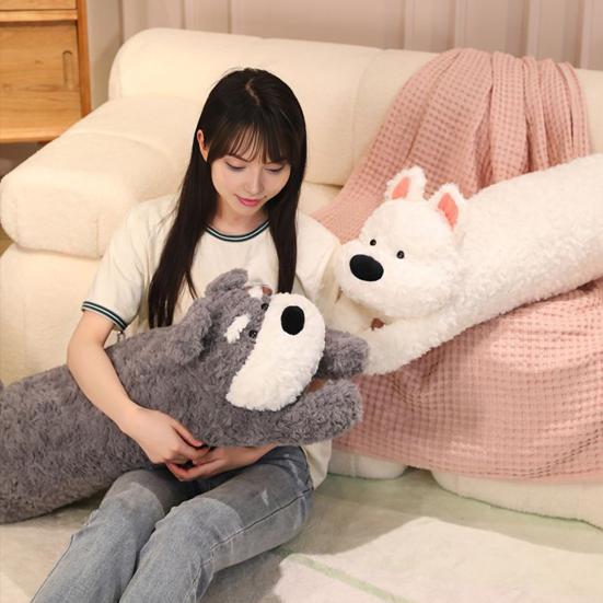 Stuffed Dog Pillow Fuzzy Dog Plush Toy Fluffy Cuddle Pillow Cute Animal Long Pillow Sofa Bed Use Cushion Gift for Kids Adults