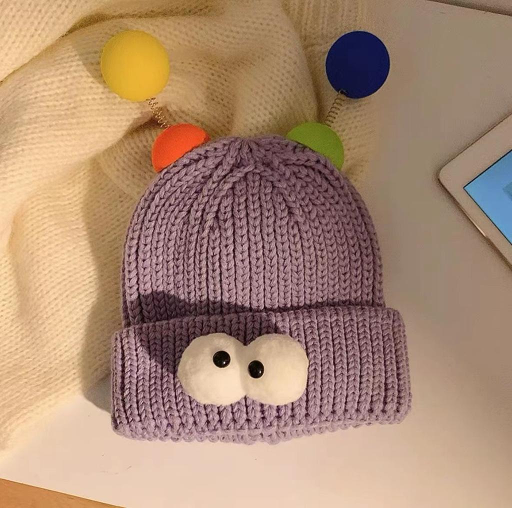 Style Hat Versatile Cute And Funny Big Eye Womens Warm Hatscaps Knitted