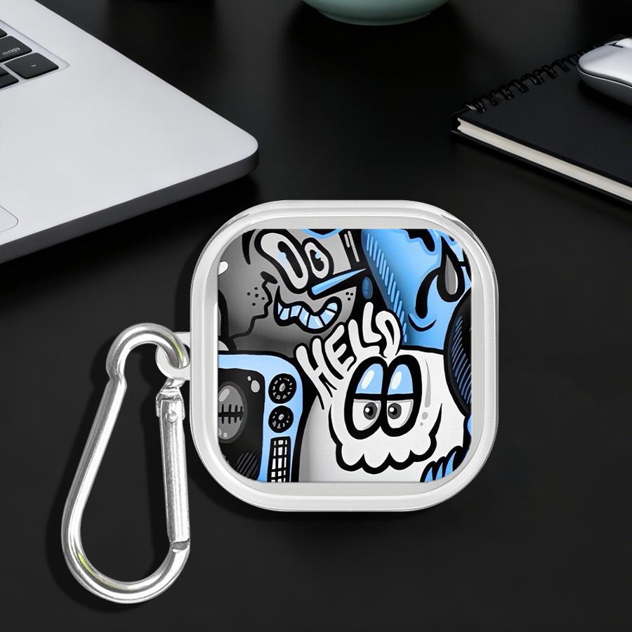 Super Cool Black Graffiti Case For Samsung Galaxy Buds 2Pro 4Pro 4 Pro 3Pro Live 3 FE 2 Clear Earphone Cases Cover With Hook