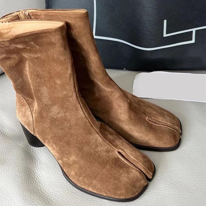 Fashion Women's Split Toe Boots Chunky Heel Short Boots Fashionable High Heels Women's Optical Shoes 2025 Autumn and Winter