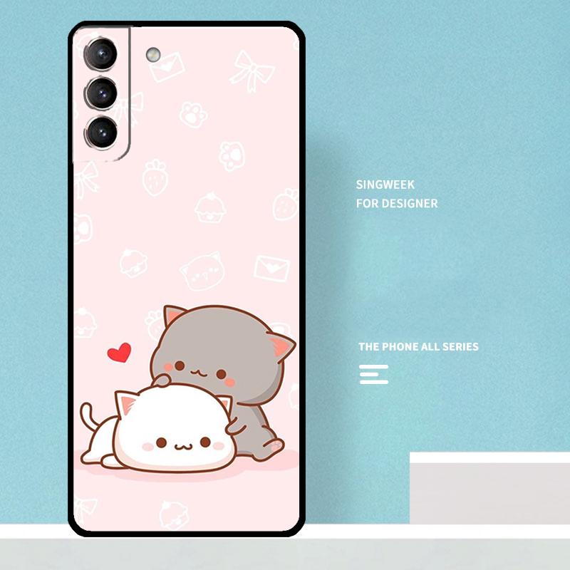 Mochi Peach Cat Case For Samsung Galaxy S23 S24 Ultra S22 S21 Plus Note 10 Note 20 S9 S10 S20 S21 FE Cover