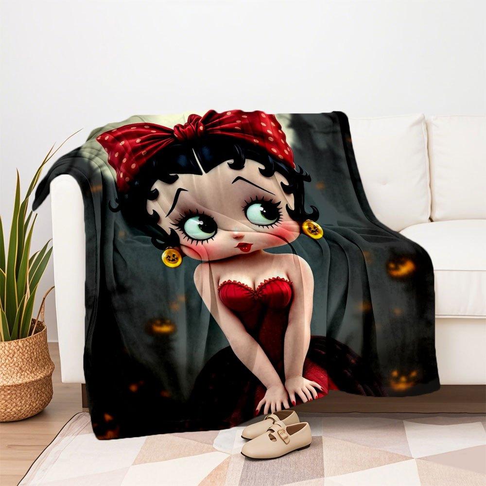 Halloween Red Dress with Polka Dot Bow Spooky Costume for WomenBlanket Flannel Throw Blanket for Sofa, Bed, Travel, Camping, Office, Couch, Chair