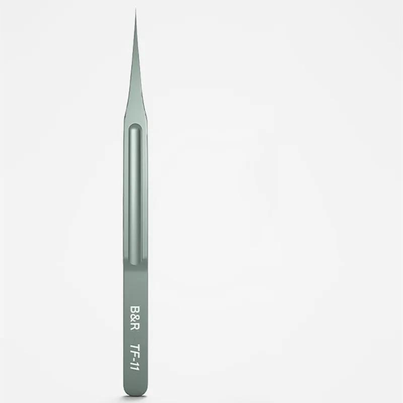 

B&R TF-11 TF-15 Straight Curved Tweezers for Mobile Phone Micro-maintenance Ultra-sharp Non-magnetic Titanium Alloy Tweezers TF-11