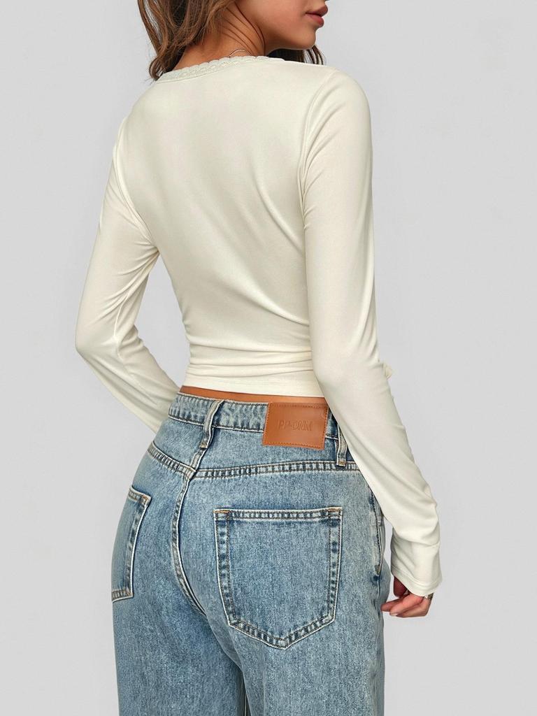 Di Yun Y2K Hot Girl Lace Long Sleeve Top – Women's Fashion for Fall/Winter 2025