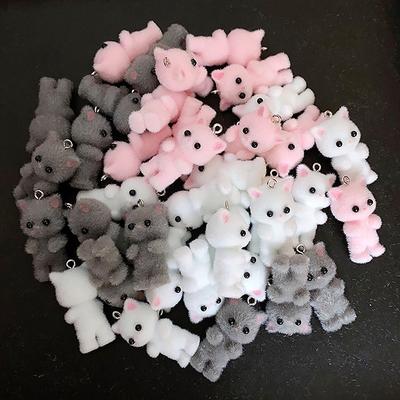 1Pc Flocking Animals Cartoon Cats Shape Resin Κούκλες Χάντρες Κρεμαστό κόσμημα Diy Σκουλαρίκι ένδυμα Μπρελόκ Κρεμαστό αξεσουάρ