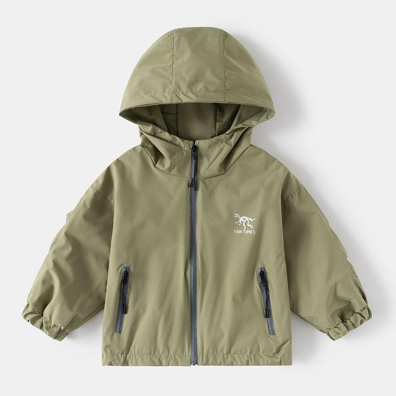 Boys  Hooded Jacket Spring and Autumn Children s Clothing Kids  Jacket for Older Children Korean Style Windbreaker Zipper Shirt Dinosaur Top Army Green 110 cm