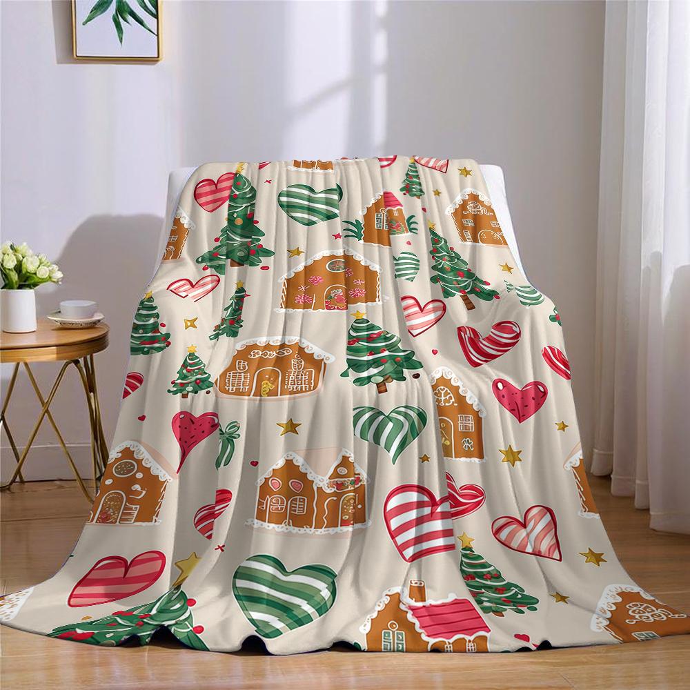 Christmas Gingerbread Pattern Flannel Blanket Warm Soft Halloween Christmas Couch Warm Cozy Decorative Decor Gift For All Season