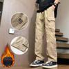 Men's Spring Autumn Loose Sports Straight Leg Outdoor Hiking Long Pants American Style Fleece Lined Cargo Casual Pants